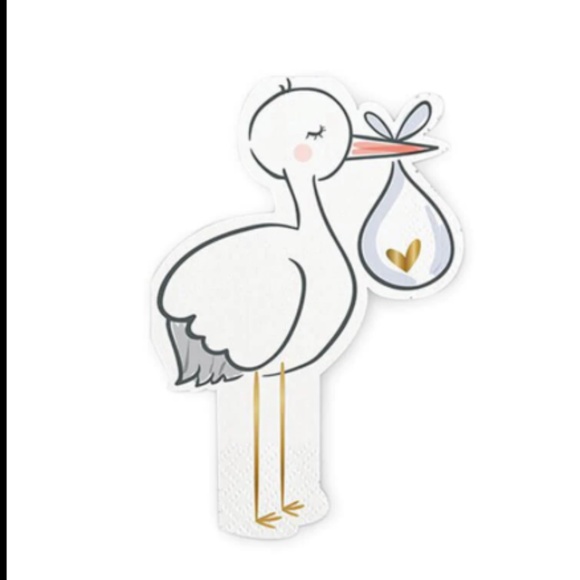 20ct Die Cut Foil Beverage Shower Baby Napkins - STORK - Picture 1 of 2